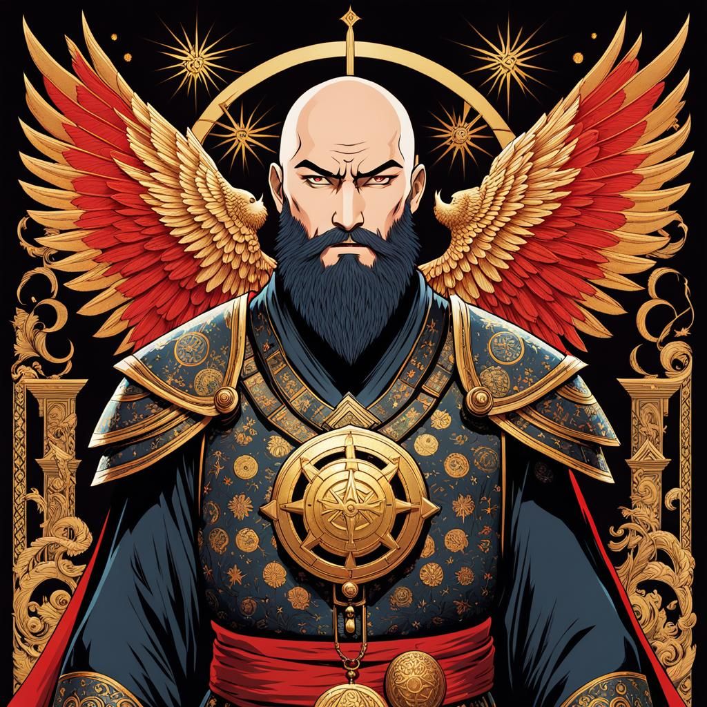 Aasimar Cleric with Spectral Wings in Ukiyo-e Style