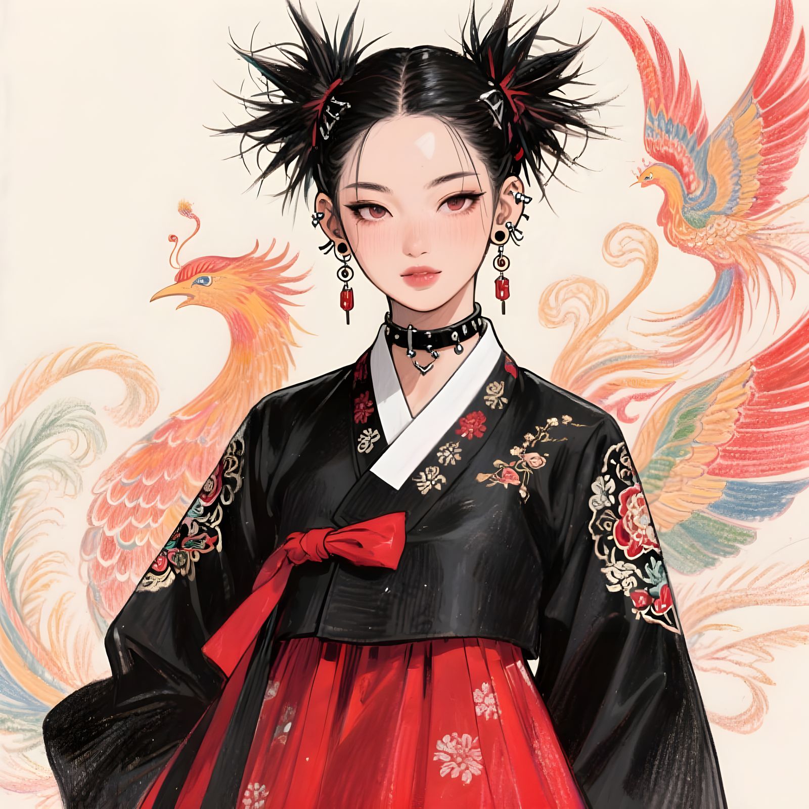 Punk Hanbok Fashion in Manhwa Style