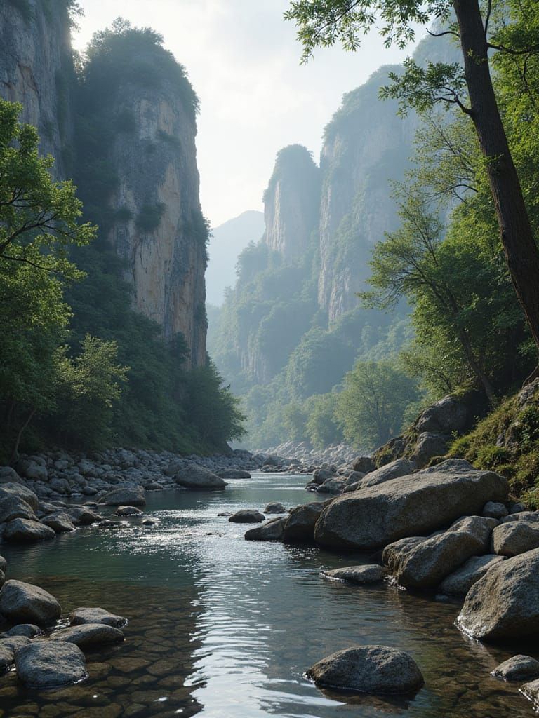 Equatorial Guinea River Landscape in Fantasycore Style