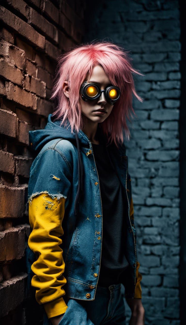 Cyberpunk Woman with Pink Hair and Gasmask