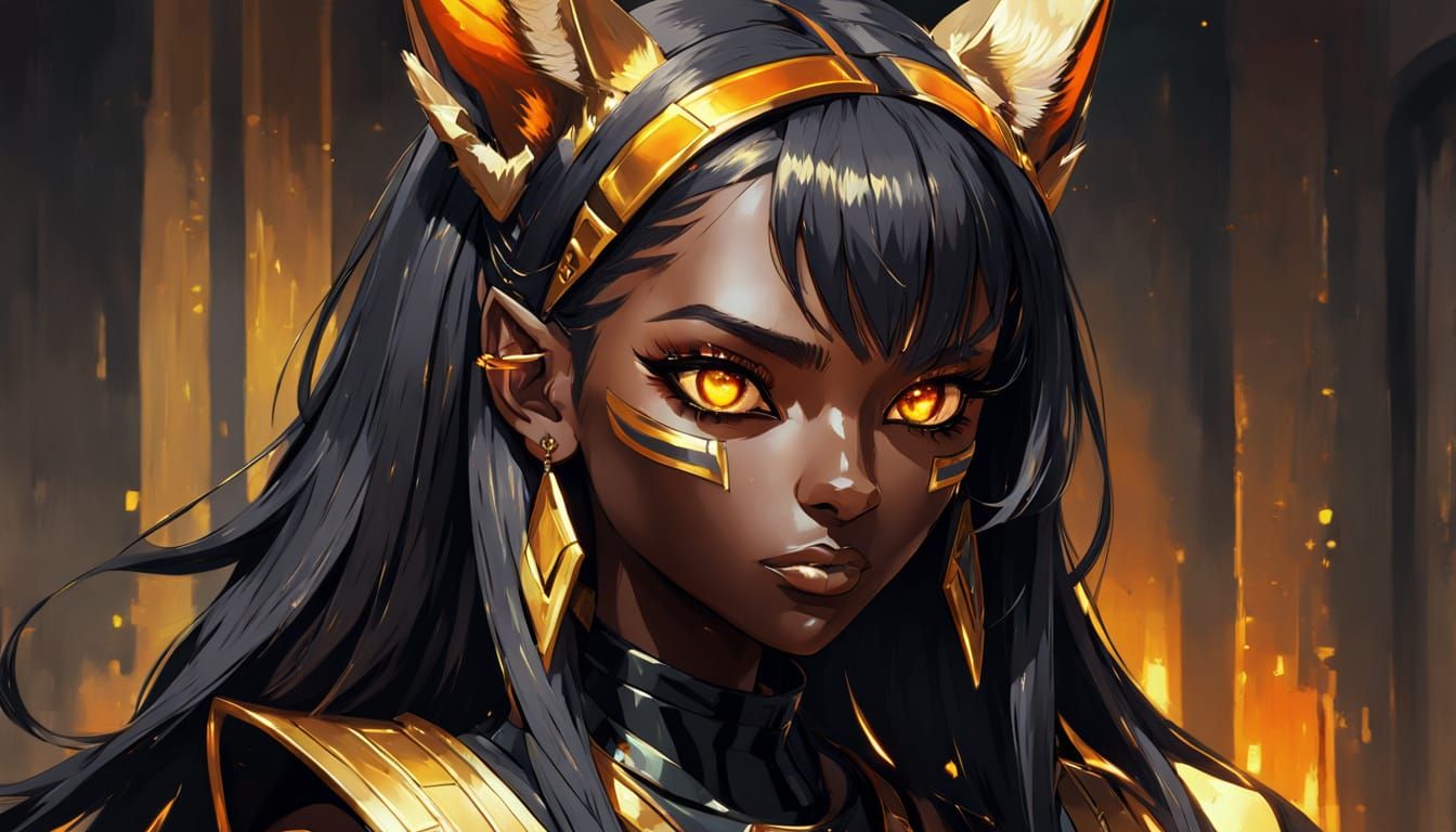 Anime Girl with Anubis Ears in Oil Painting Style