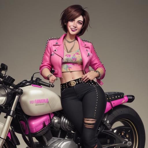 Anime Girl with Punk Hair in Floral Top