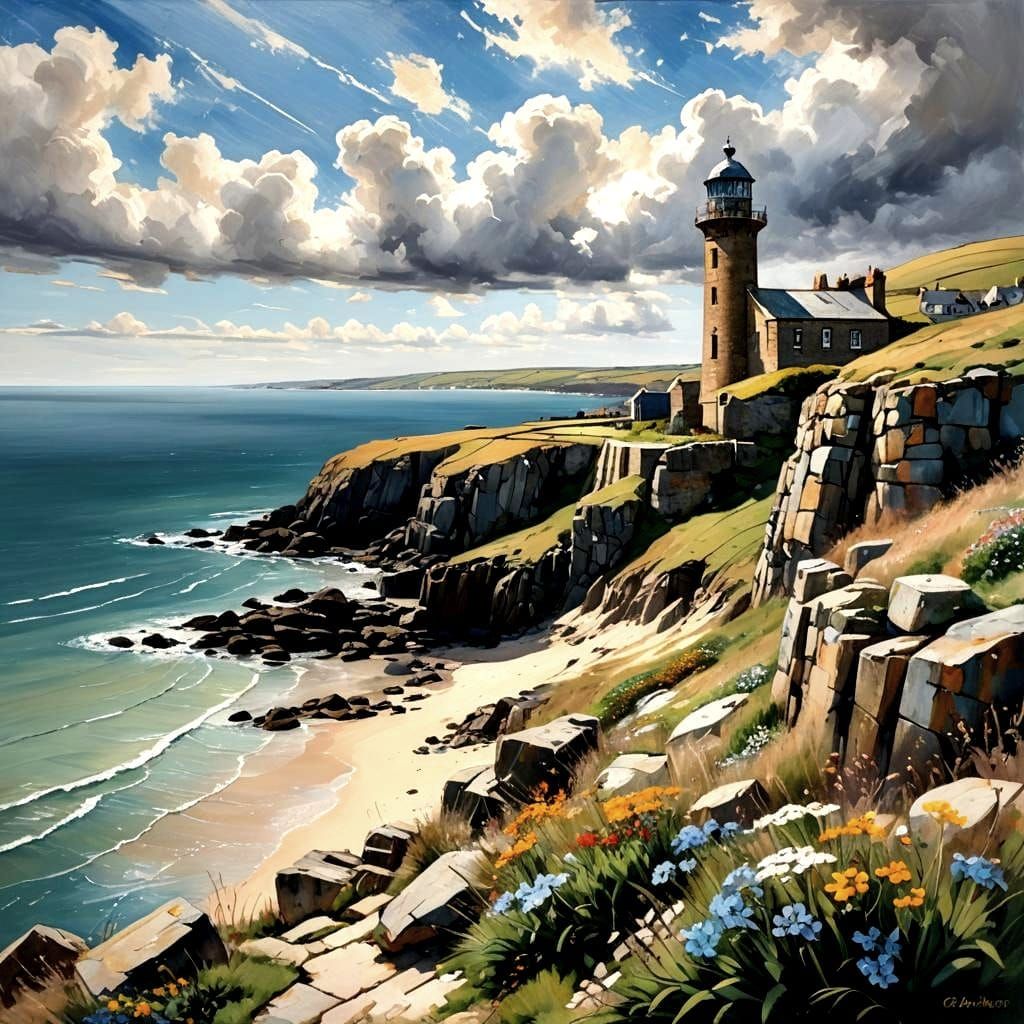 Scenic St Ives Bay with Cornish Engine House