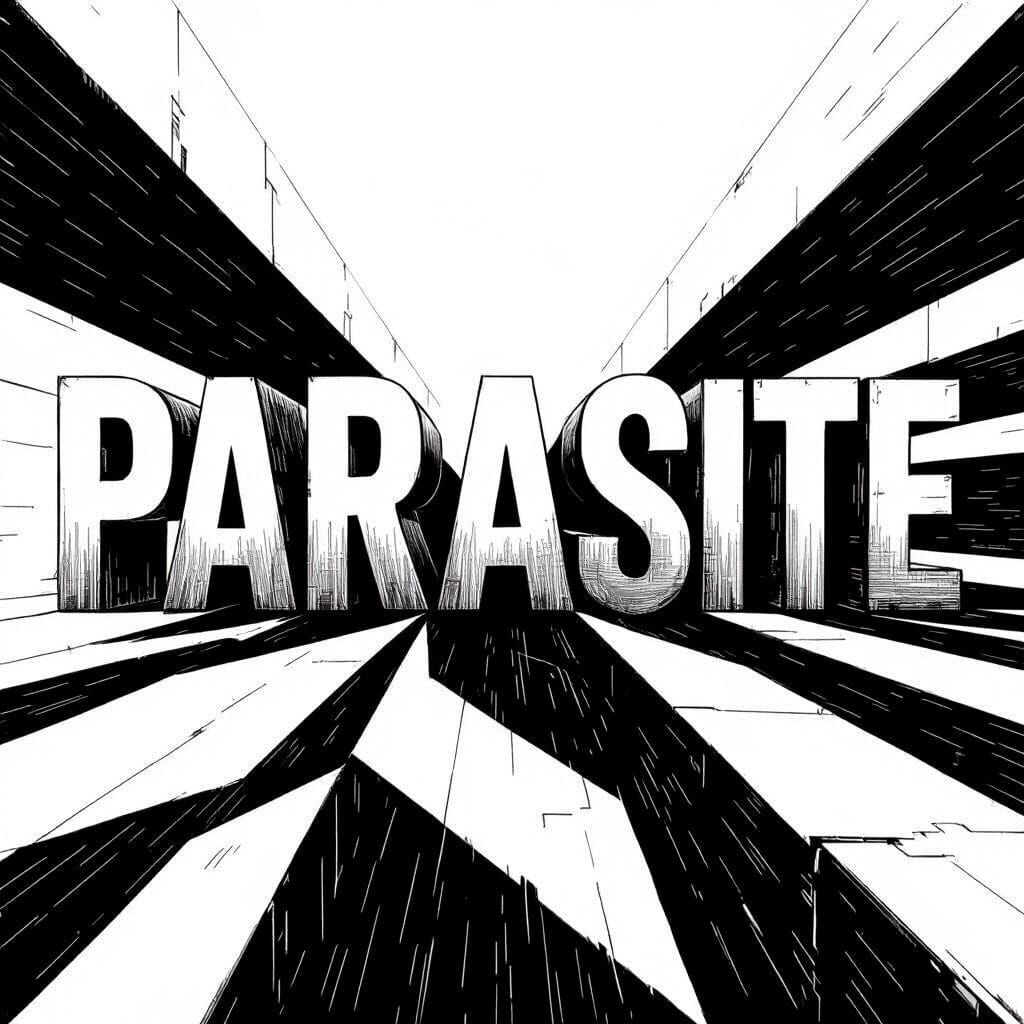 Parasite Word in Stark Black and White Sketch Style