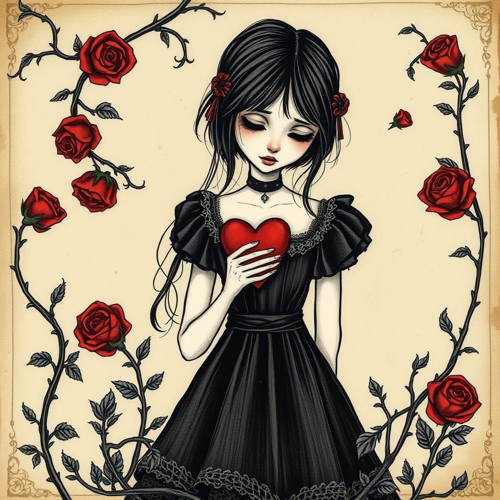 Ethereal Goth Girl in Victorian Dreamscape