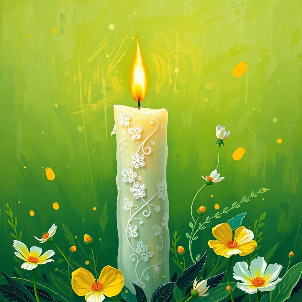 Whimsical Candle in Impressionist Landscape