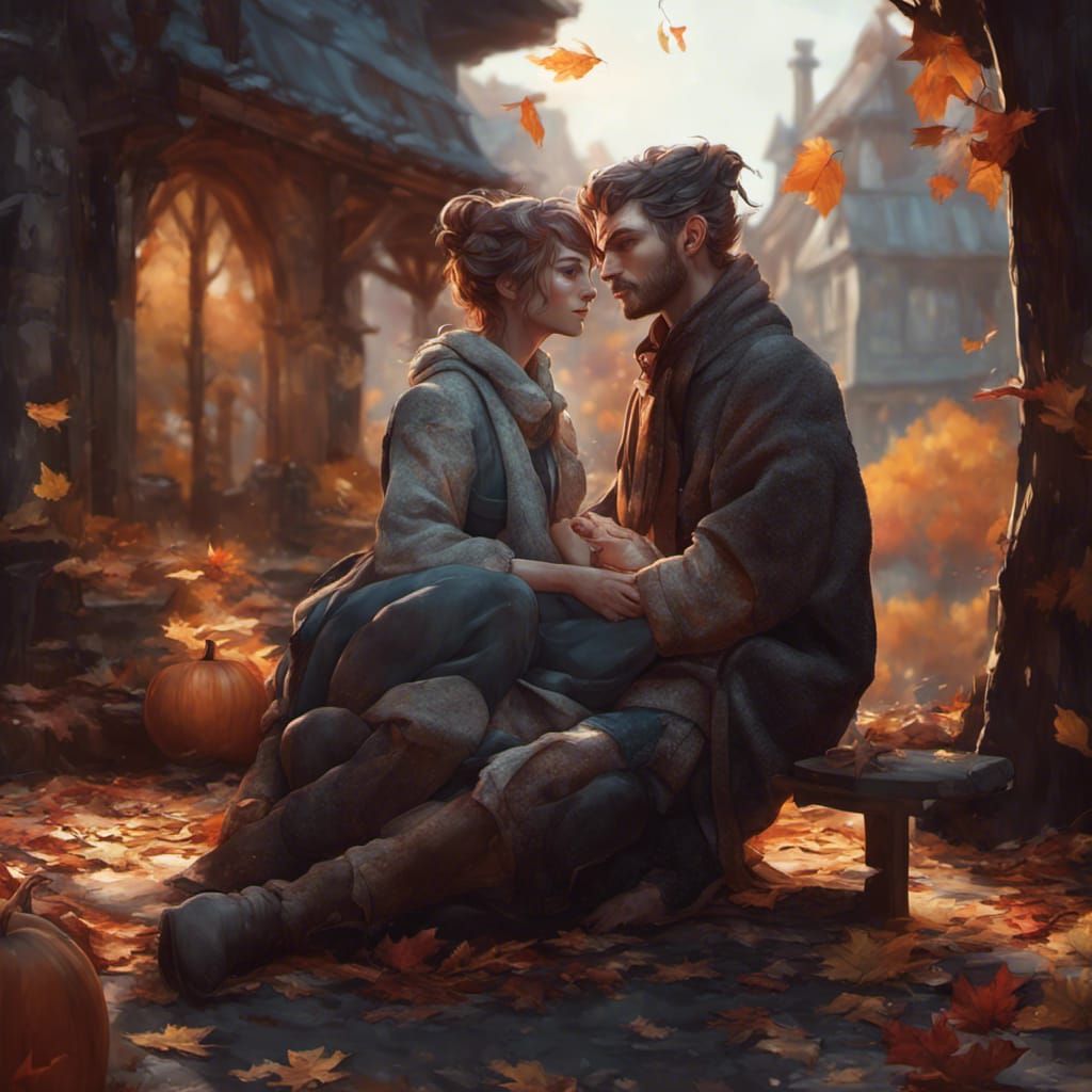 Cozy Autumn Pumpkin Spice Portrait in Art Nouveau Style