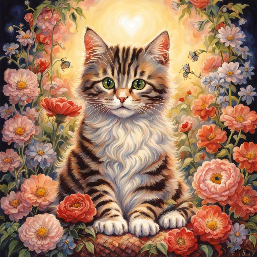 Fantasy Illustrator Josh Kirby's Whimsical Cat in Floral Won...