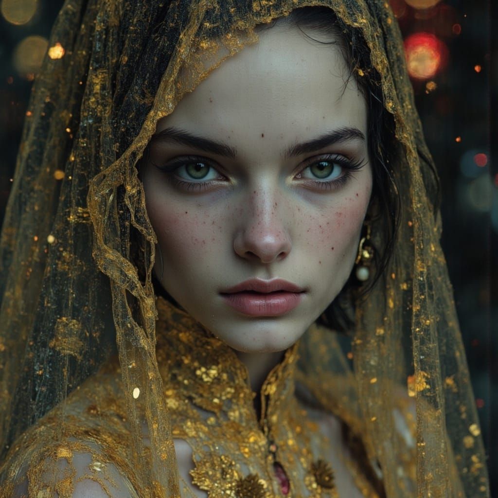 Filigree Portrait in Earth Tones with Fire Accents