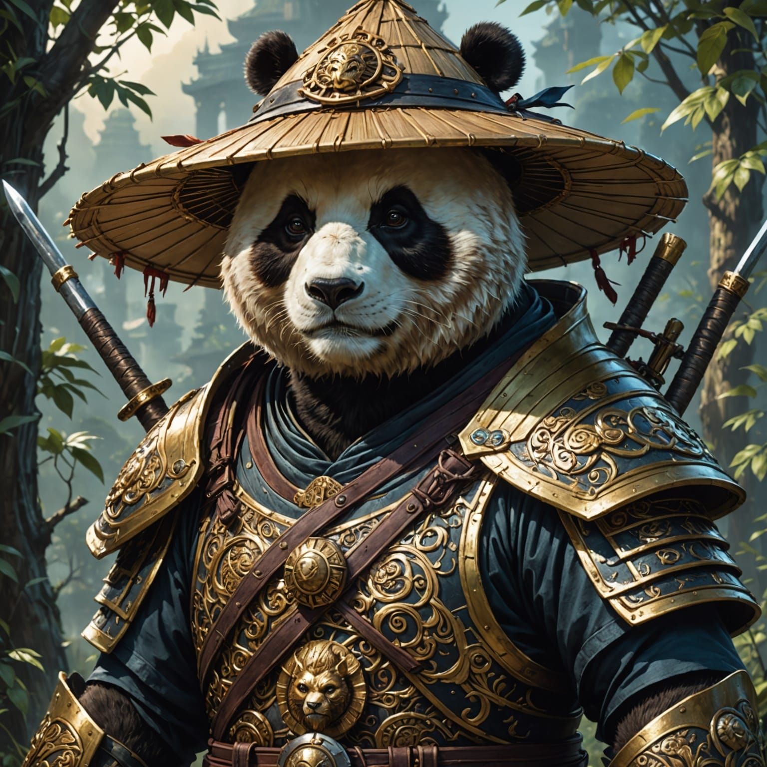 Epic Maximalist Digital Painting of a Panda Warrior in Samur...