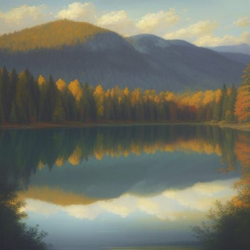 Autumn Lake Landscape in Rembrandt Style