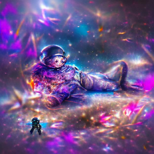 Cosmonaut Drifting Through Endless Nebula