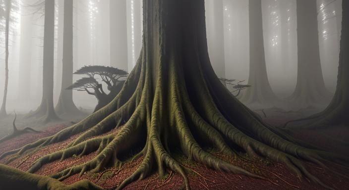 Mysterious Wooden Orb in Mossy Forest, Oil Painting