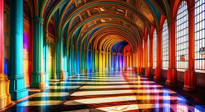Rainbow Reflections in Hyperrealistic Hall of Mirrors