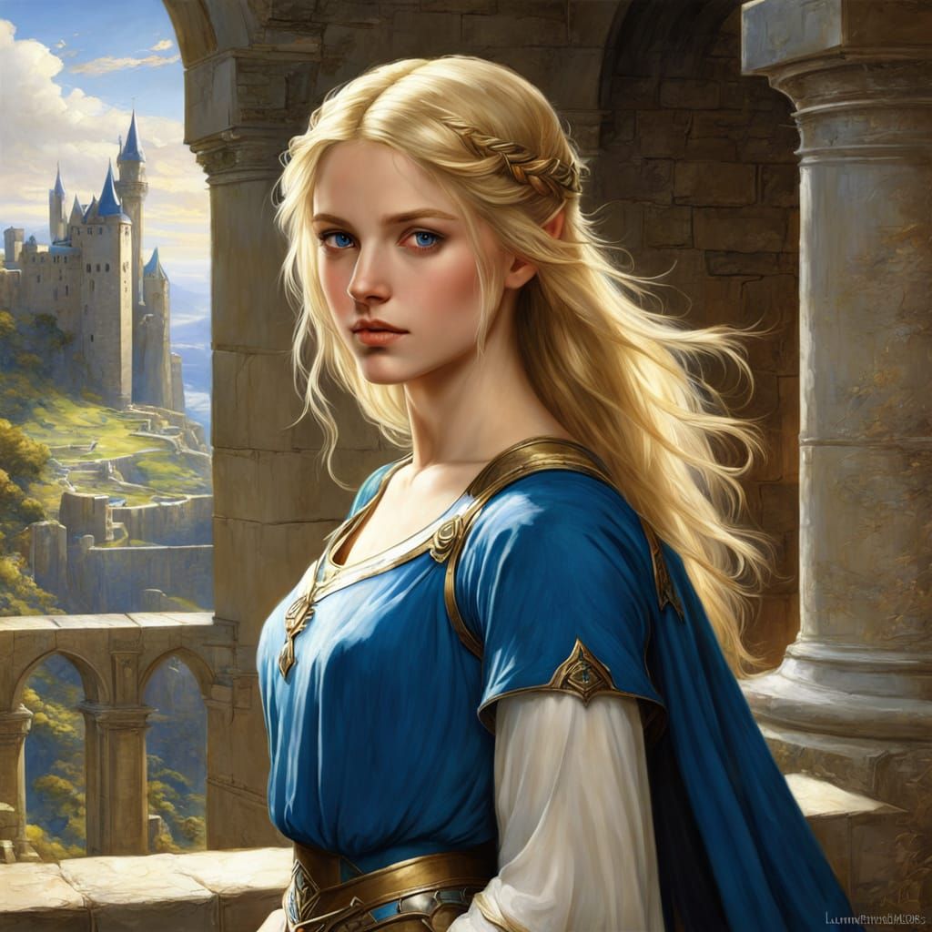 Radiant Paladin Girl in Castle, Pre-Raphaelite Style