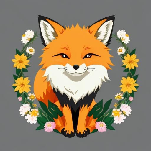 Cute Fox with Flowers in Vector Art Style