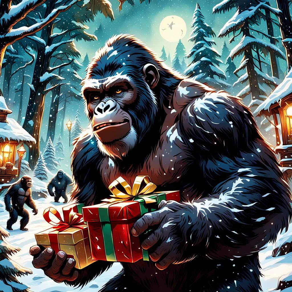 Ape Santa Delivers Gifts: Comic Book Style