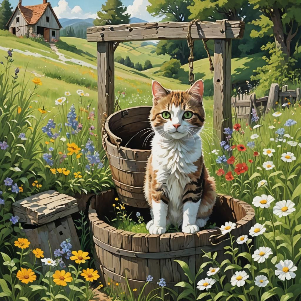 Jack and Jill Find a Cat in Well, Anime Style