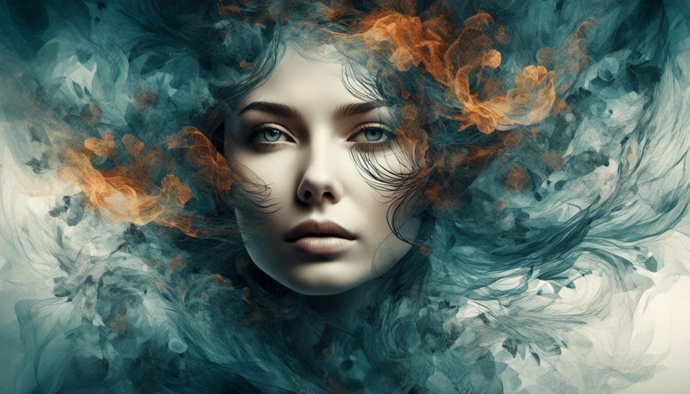 Woman's Face in Abstract Fractal Double Exposure