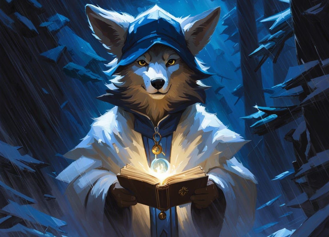 Adorable Wolf Wizard in Oil Painting Style