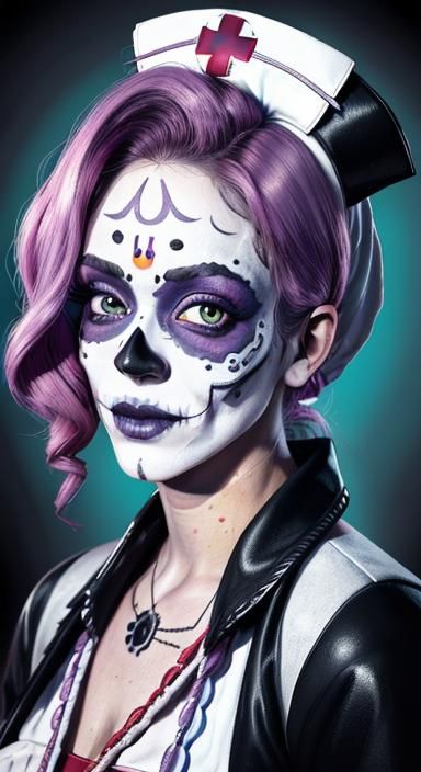 Pop Art Día de los Muertos Nurse Portrait