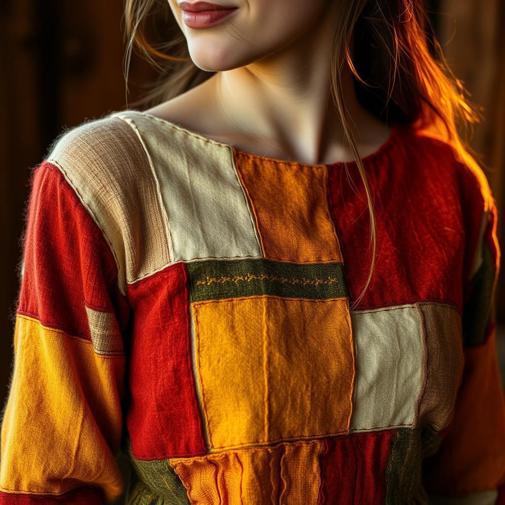 Autumnal Patchwork Dress with Crewel Embroidery