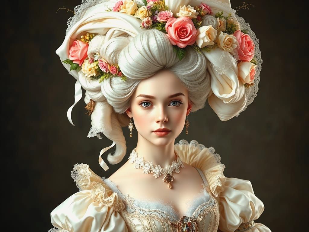 Exuberant Rococo Beauty in Lavish Hairdo