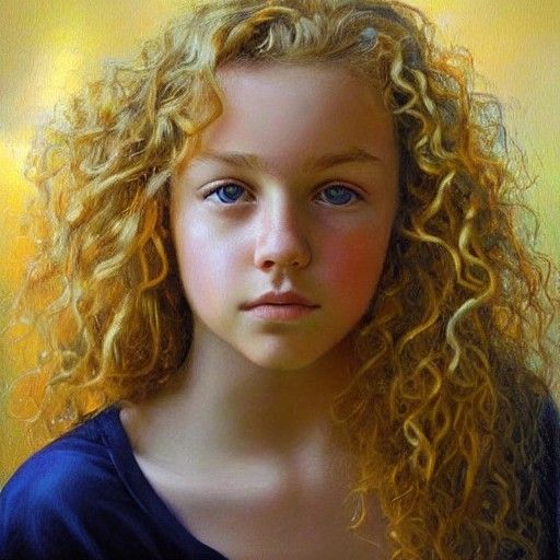 Teen with Blond Curls: Oil Painting
