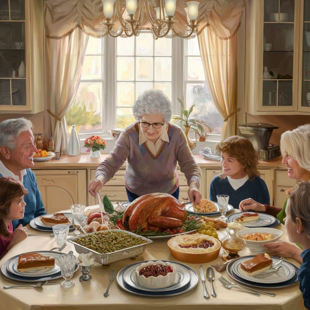 Granny's Golden Hour Family Feast in Warm Retro Style