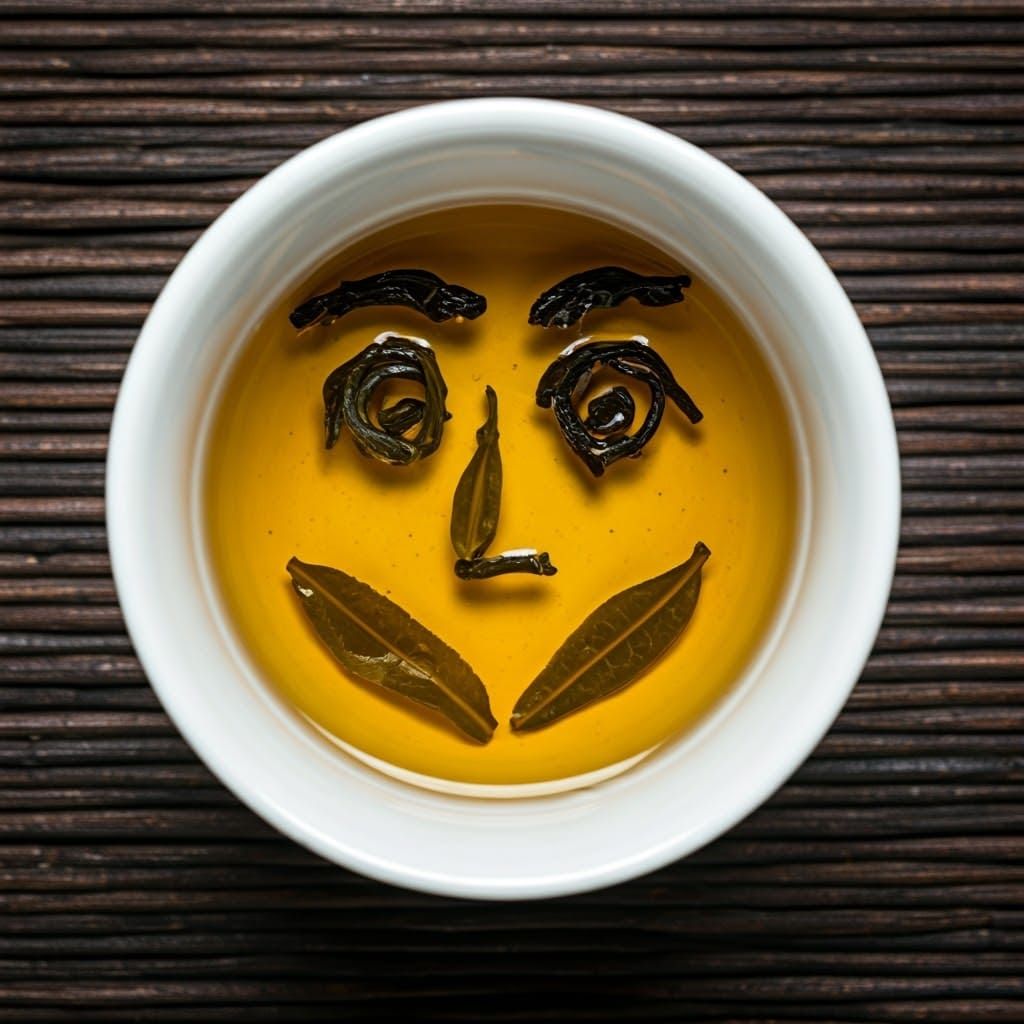 Steeped Tea Leaves Form a Whimsical Face