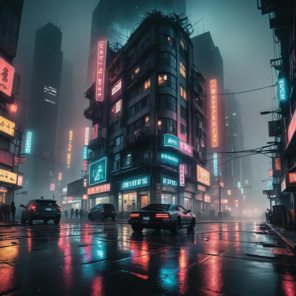 Neon Cyberpunk Cityscape at Night