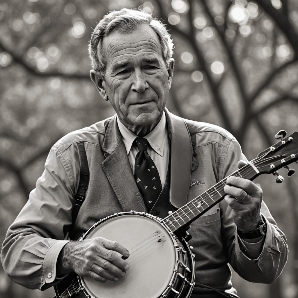 George Bush Sr. Playing Banjo: Professional Portrait