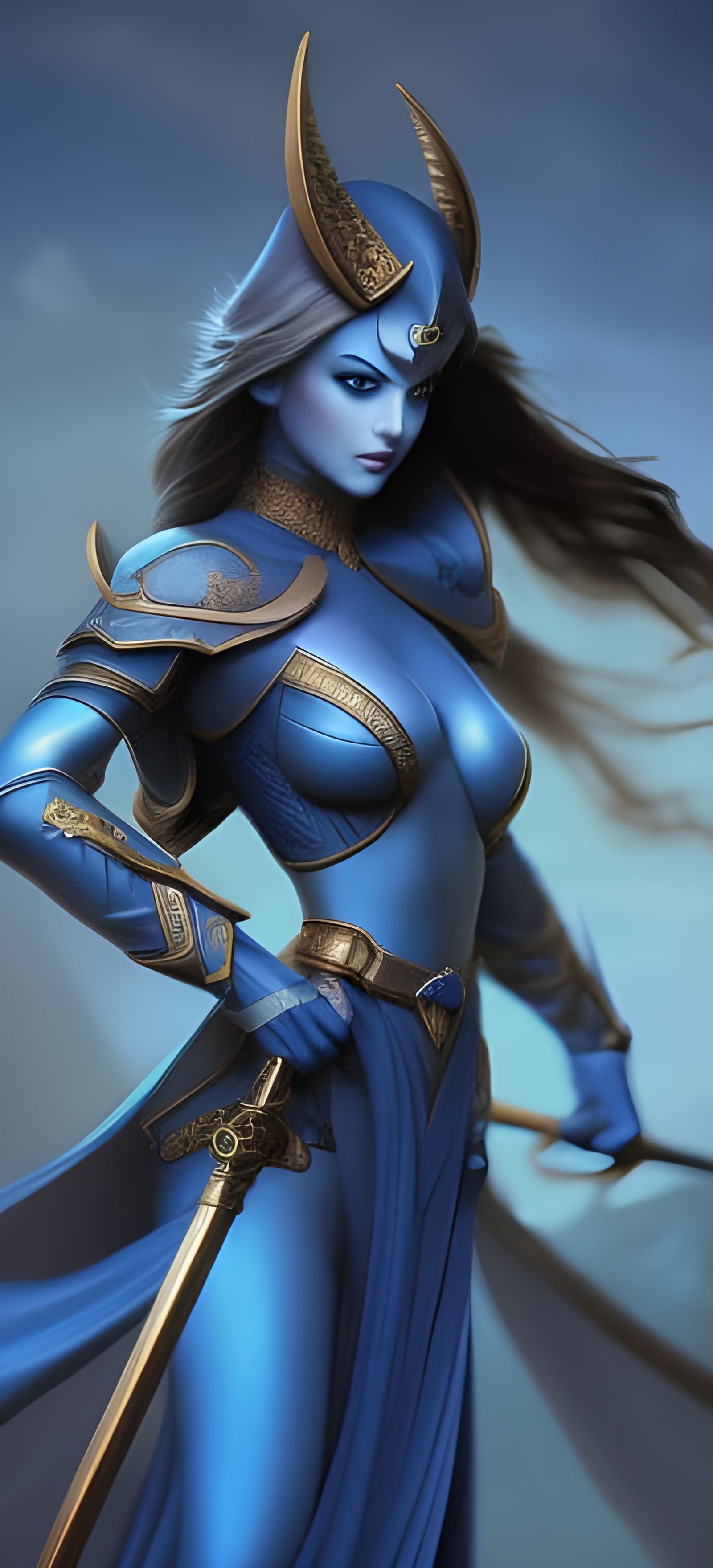 Voluptuous Blue Elf with Rapier: Digital Matte Painting