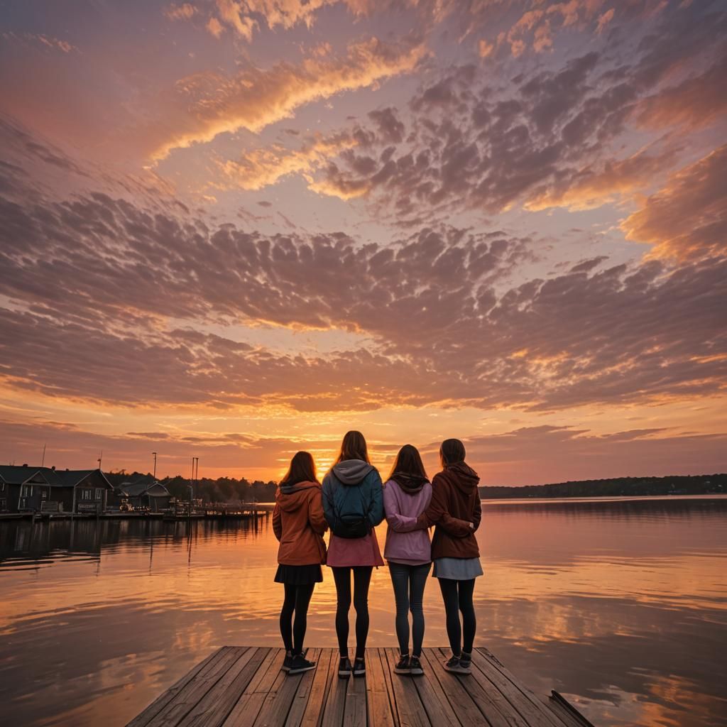 Sunlit Friendship at Sunset: A NostalgiaCore Scene