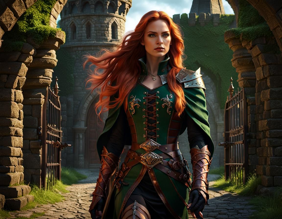 Knight Woman Walking Through Gates of Hell