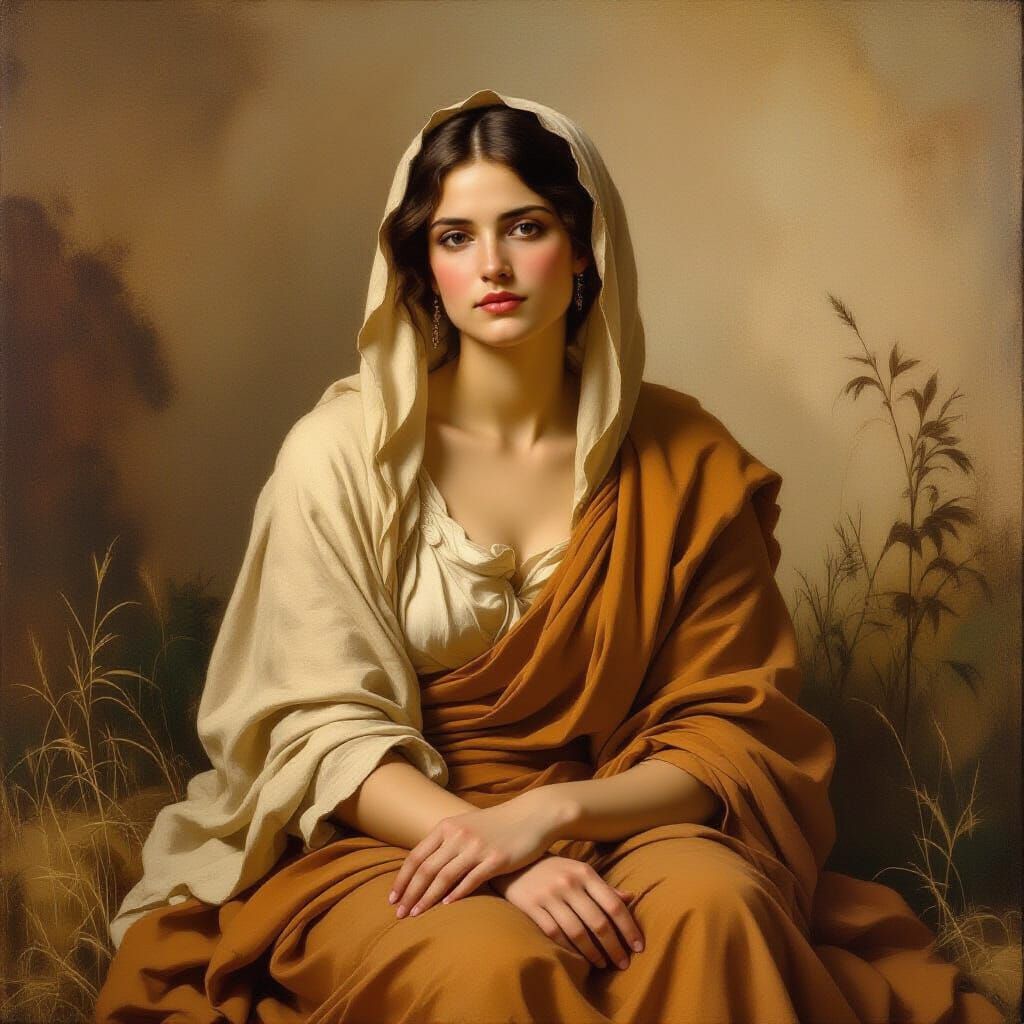 Woman in Earth Tones: A 19th-Century French Oil Painting