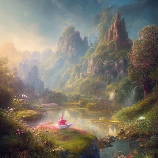 Teacup Portal: Miniature Landscape in Matte Painting Style
