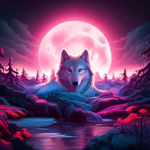 Pink and Blue Wolf Fantasy Concept Art