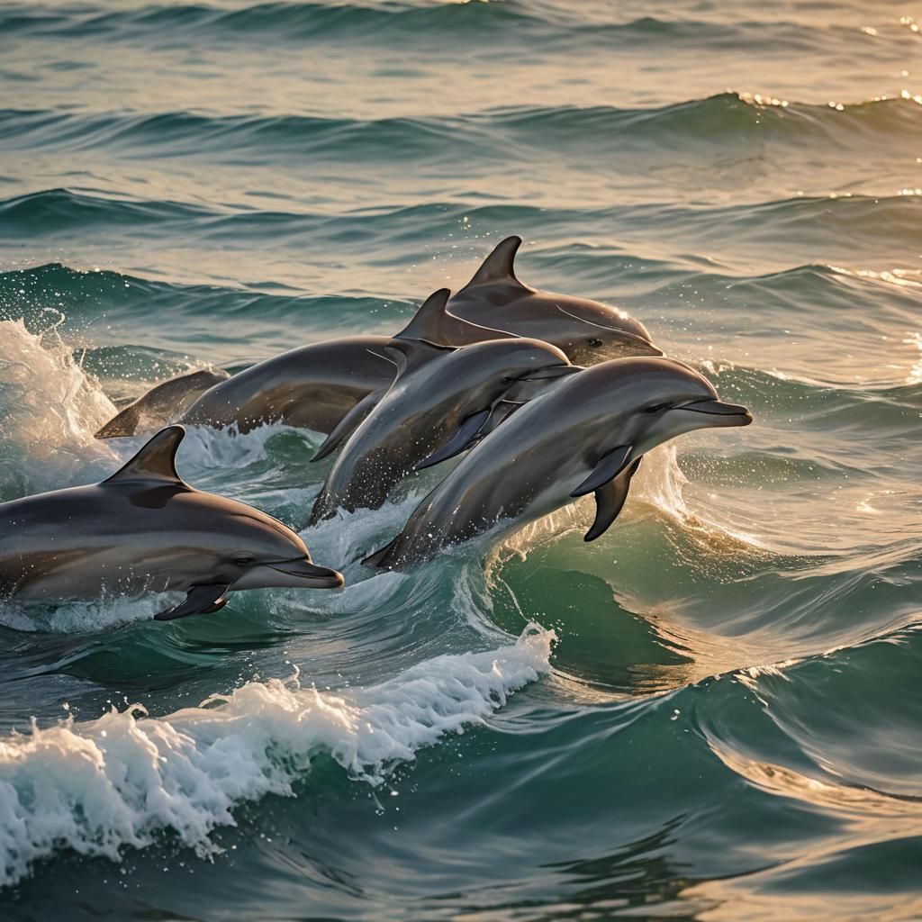 Dolphins Swimming in Ocean Waves: Wildlife Photography