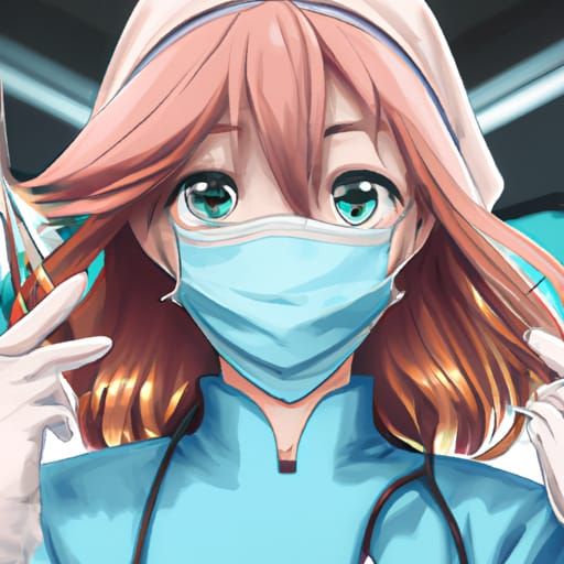 Anime Illustration of Adorable Surgical Nurse in Teal