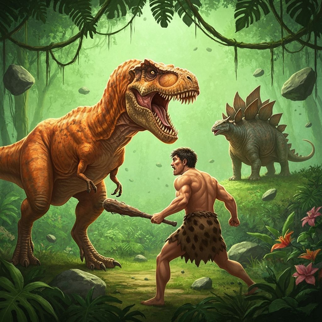 Dinosaur vs Caveman Jungle Battle