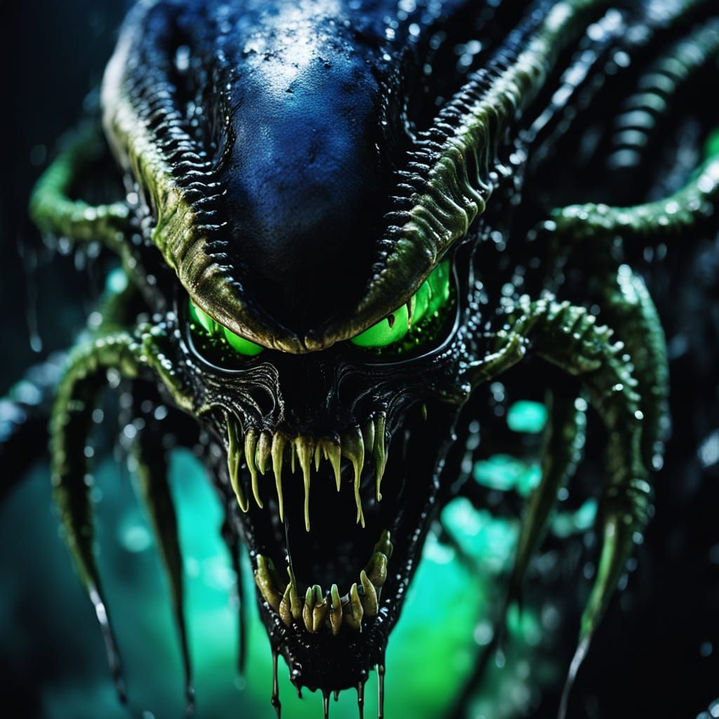 Extreme Close-Up of a Xenomorph Head