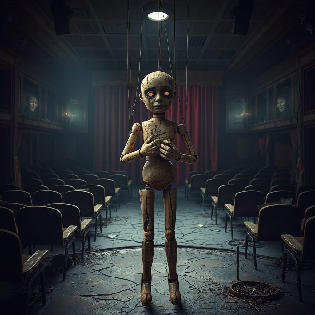 Distressed Marionette in a Haunted Theater
