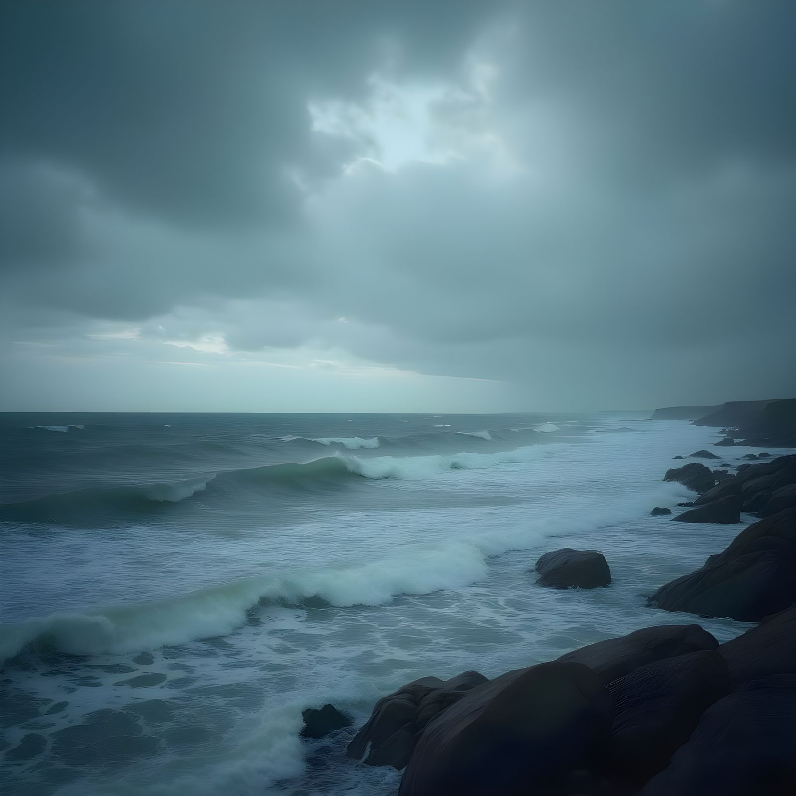 Cold English Coastline Under Windswept Sky