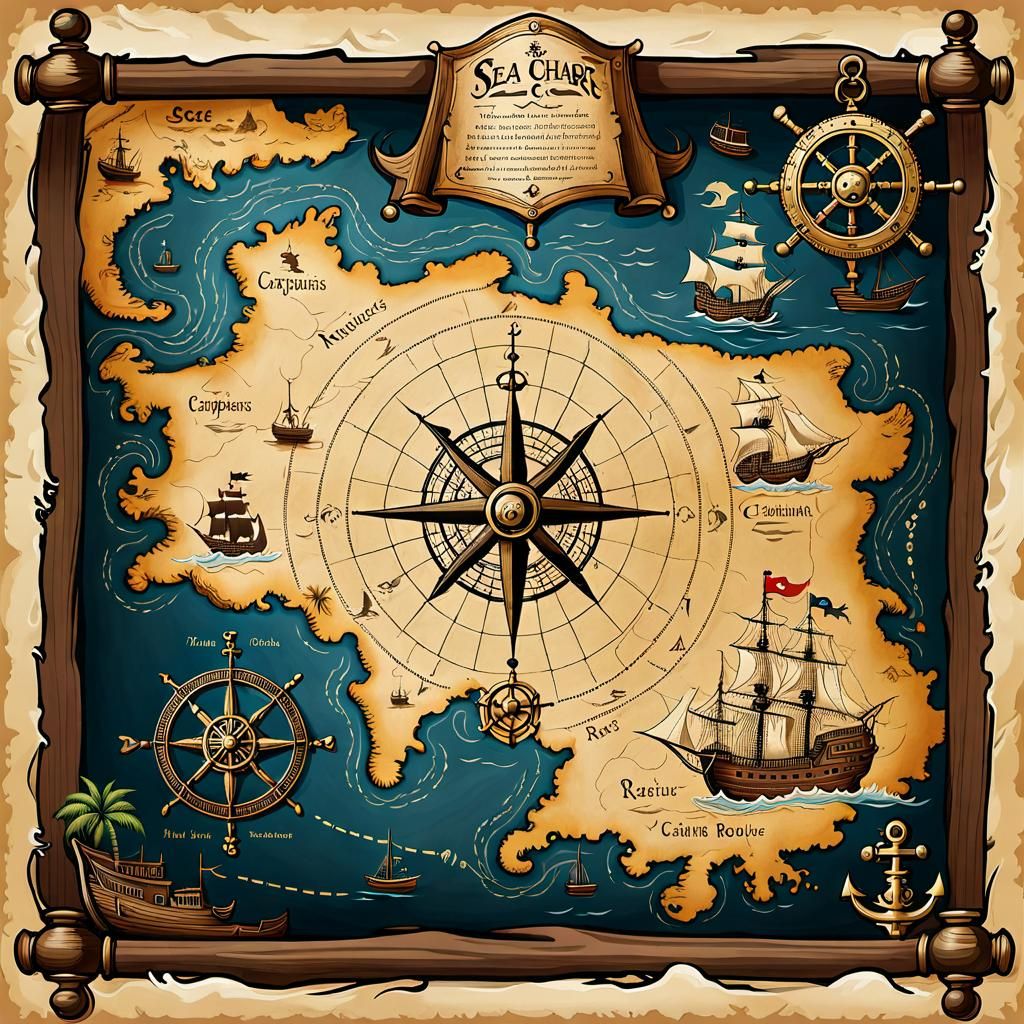 Mythical Treasure Route Sea Chart: Fine Cartography Art