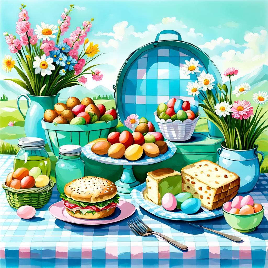 Easter Picnic Display in Pastel Gingham Style