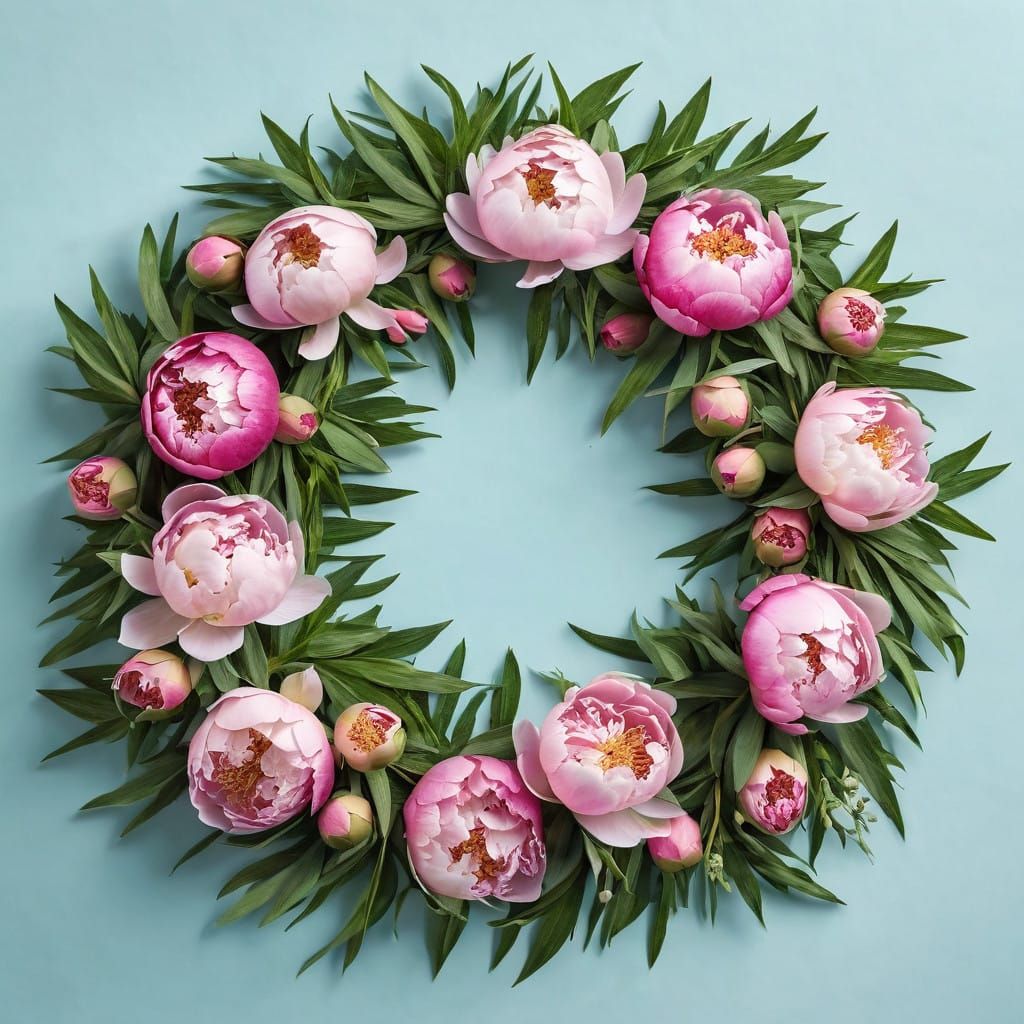 Elegant Pink Peony Floral Wreath in Impressive Bloom