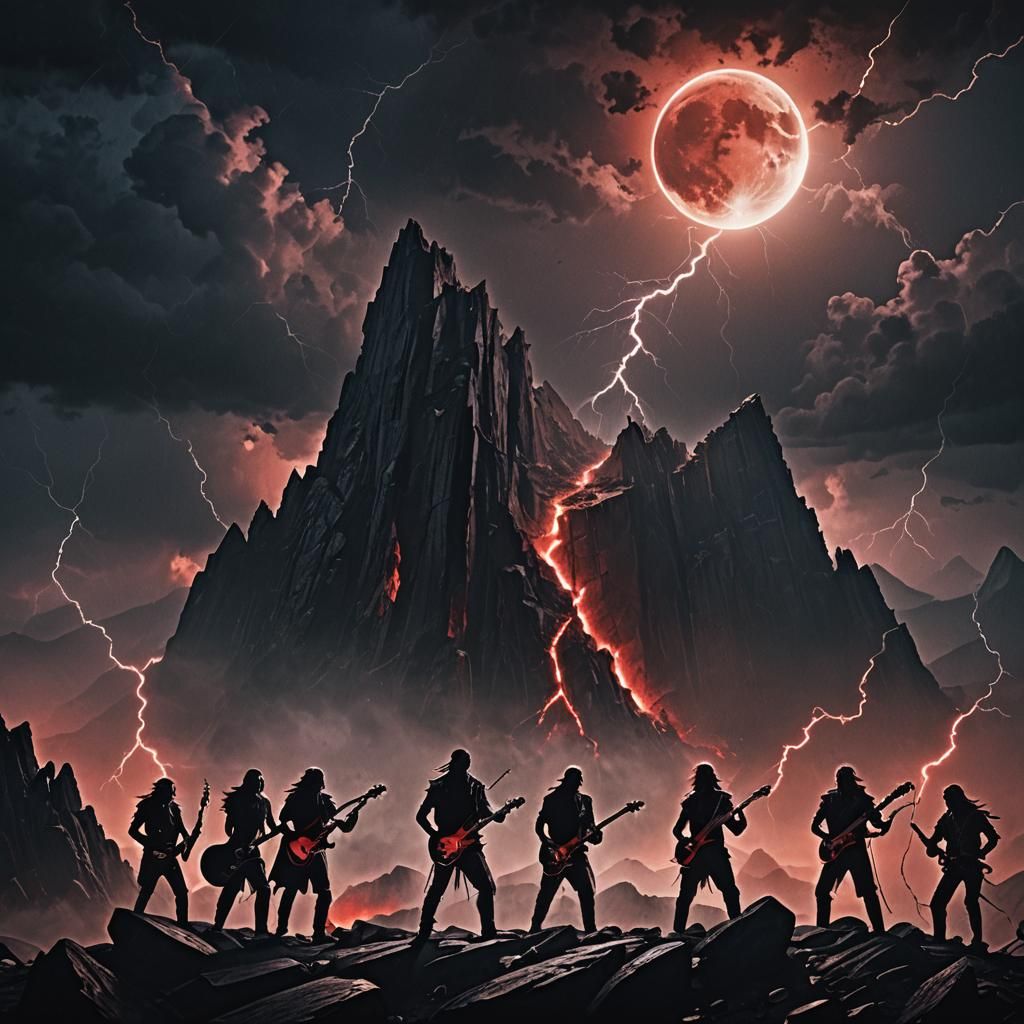 Epic Rock Band Performance on Stormy Mountain