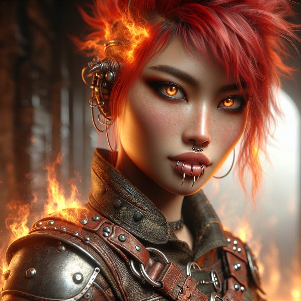Punk Fire Genasi in Medieval Armor