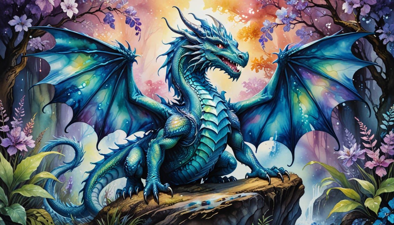 Iridescent Dragon in Enchanted Habitat